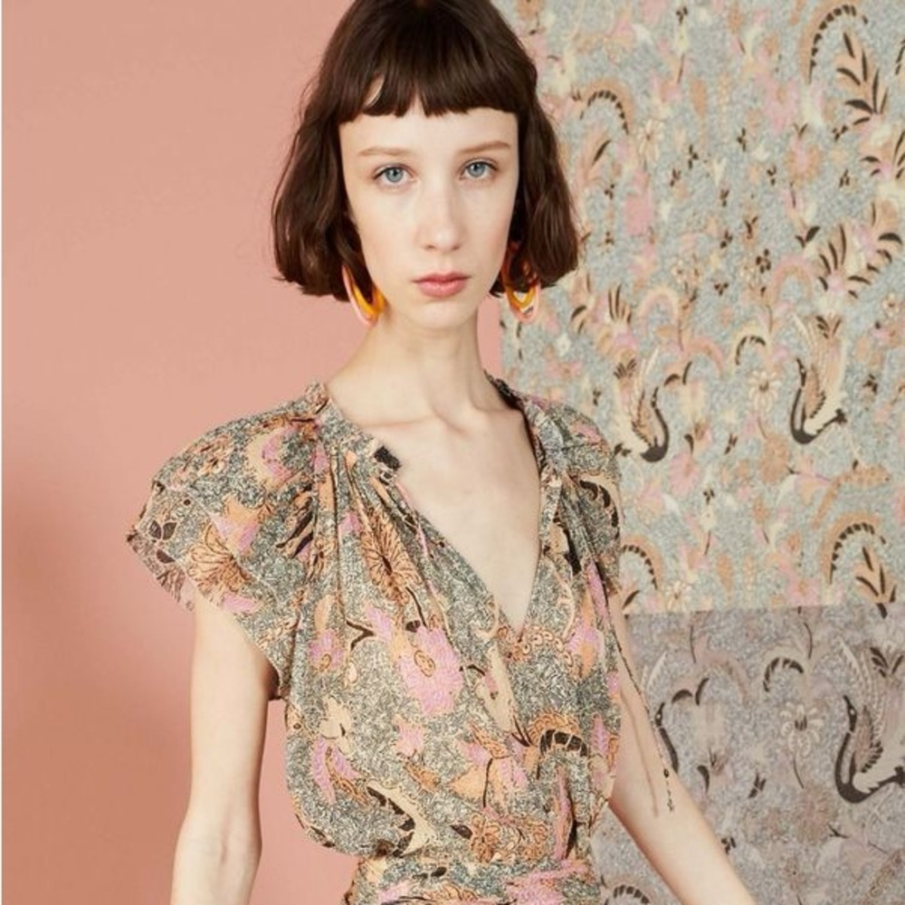 Ulla Johnson Tops | Ida Floral Plissé Top Ivory/Multi Sz 4